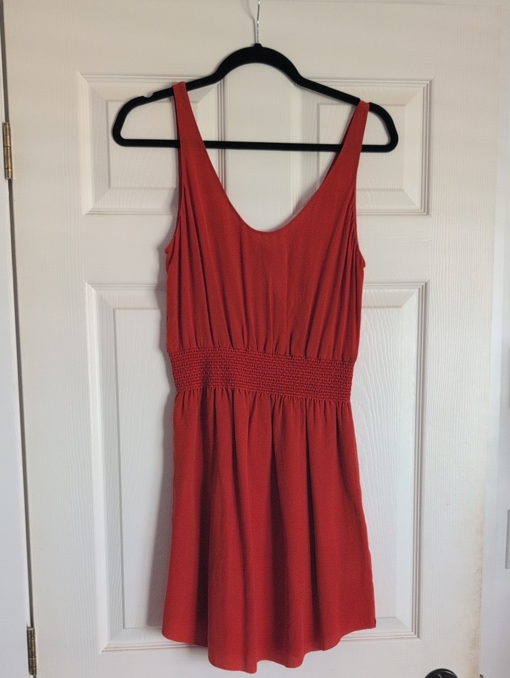 Babaton Orange Sleeveless Smocked-Waist Mini Dress